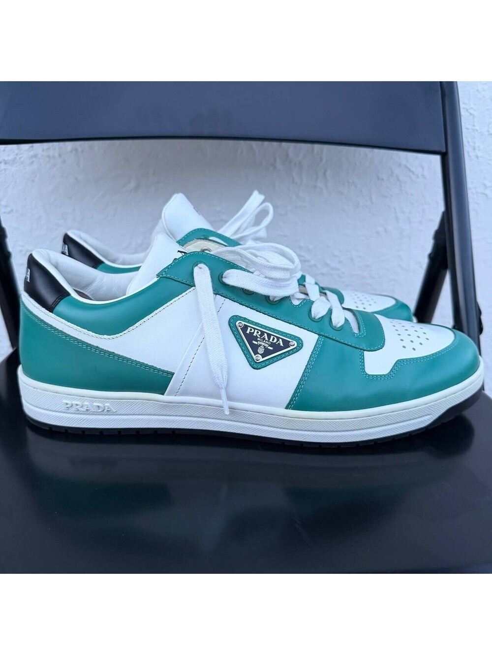 Prada Sneakers Green White Size 11 Leather Low Top Lace Up Italy 2EE364 - Picture 2 of 13